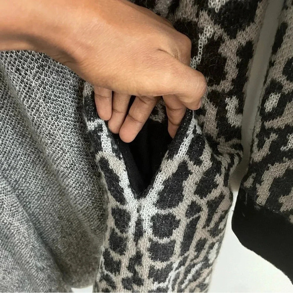Whimsigoth Leopard Print Longline Cardigan Wool Blend Open Front Knit Sweater  L - Picture 7 of 11
